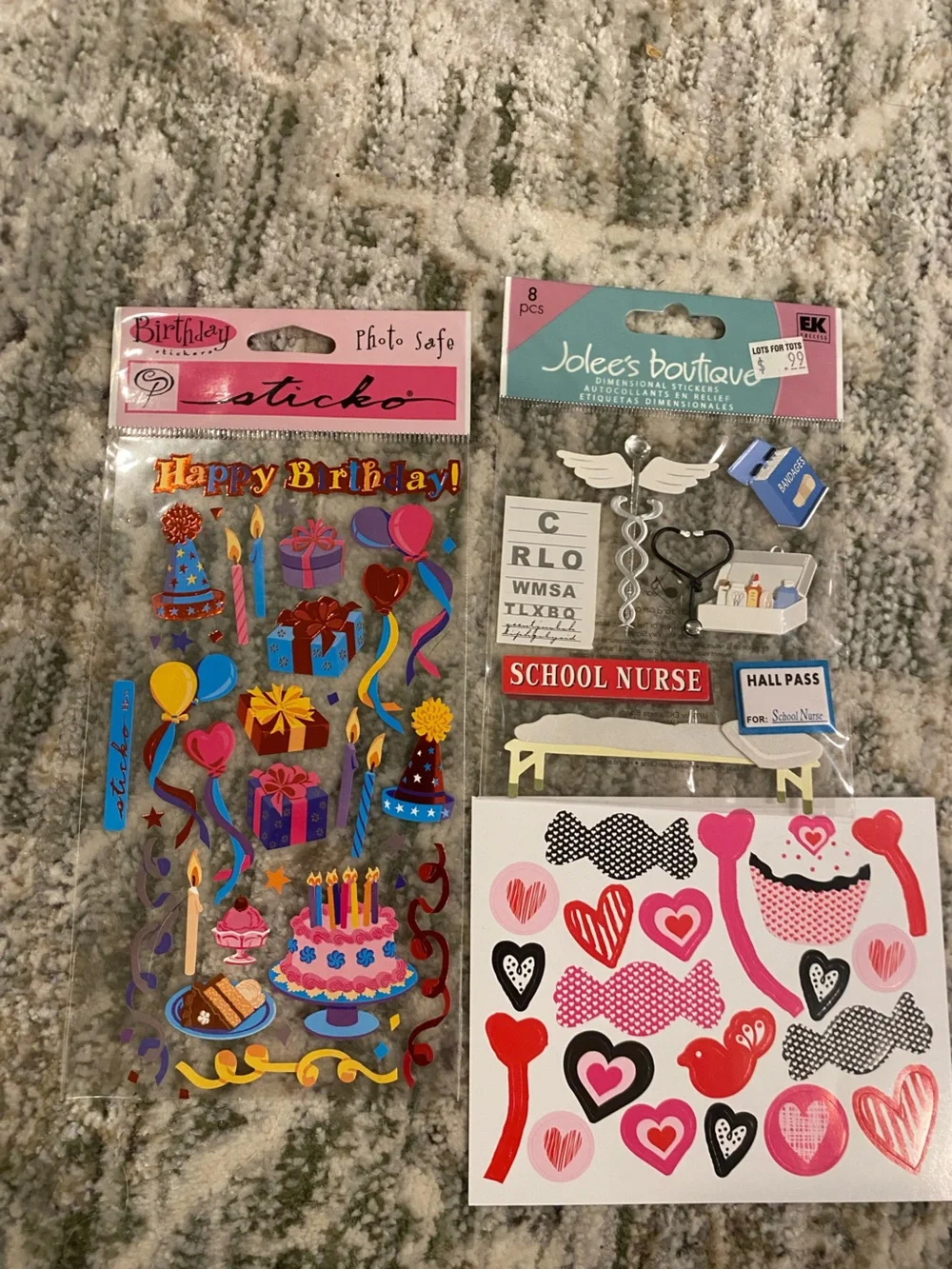 Pink & Multicolor Birthday Sticker Sheet plus nurse sticker sheet